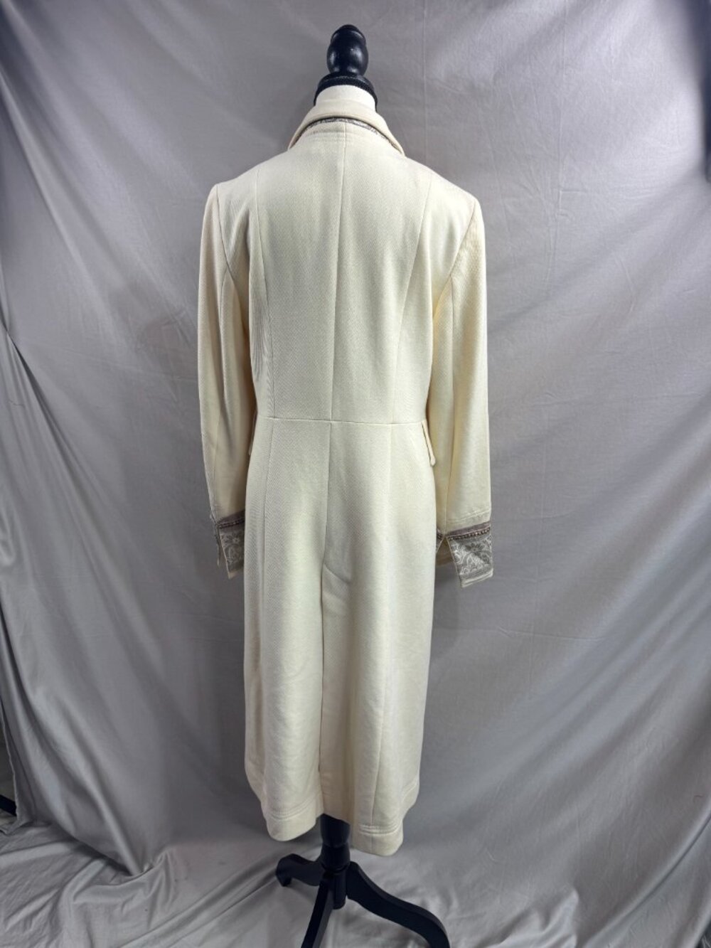 ZARA Collection Wool Blend Embellished Collar & Cuff Long Coat Cream - Picture 4 of 15